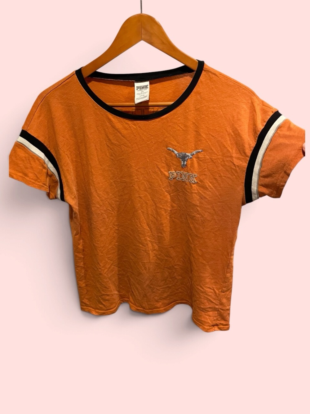 Cute Victoria’s Secret PINK texas longhorn sequin logo ringer t-shirt